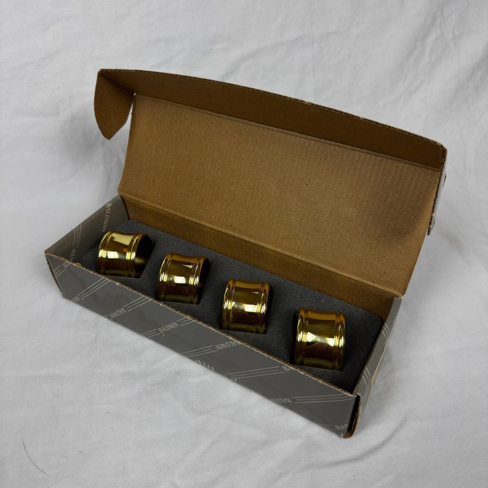 Baldwin Brass Napkin Rings Set of 4 Polished Gold Tone Table Decor Vintage